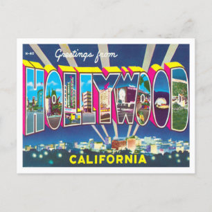 Hollywood, Kalifornien Vintage Große Buchstaben Po Postkarte