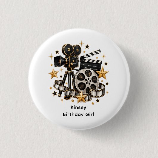 Hollywood-Kino-Abend-Geburtstagsmädchen Button (Vorderseite)