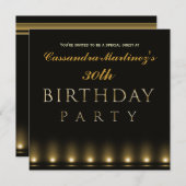 Hollywood Lights Black Gold Einladung zum Geburtst (Vorne/Hinten)