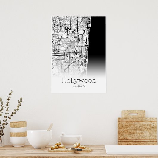 Hollywood Map - Florida - City Map Poster (Küche)