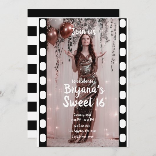 Hollywood Movie Film Kino Fotografie Sweet 16 Einladung (Vorne/Hinten)