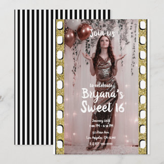 Hollywood Movie Gold Glitzer Film Sweet 16 Party Einladung