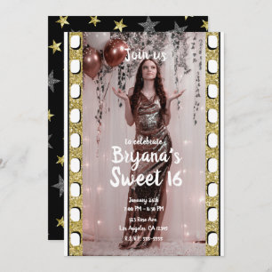 Hollywood Movie Gold Silver Stars Sweet 16 Foto I Einladung