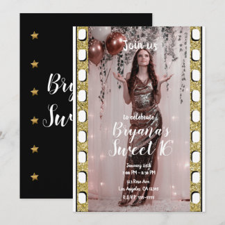 Hollywood Movie Gold Stars Film Sweet 16 Party Einladung