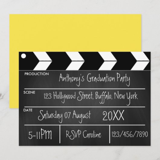 Hollywood Movie Graduation Party Chalkboard Invit Einladung (Vorne/Hinten)