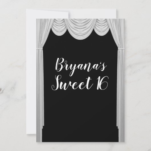 Hollywood Movie Schwarz-weiß Curtains Sweet 16 Einladung (Rückseite)