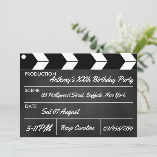 Hollywood Movie Theme Party Chalkboard Einladung (Stehend Vorderseite)