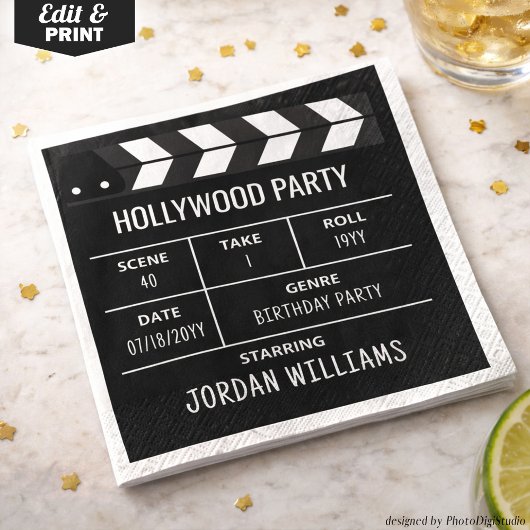 Hollywood Party Napkins, Movie Custom Birthday Serviette