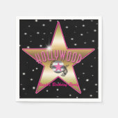 Hollywood Pink & Gold Star Black Birthday Party Serviette (Vorderseite)