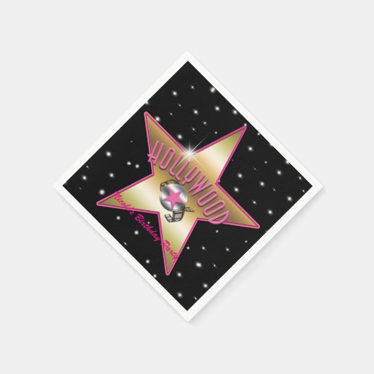 Hollywood Pink & Gold Star Black Birthday Party Serviette (Ecke)