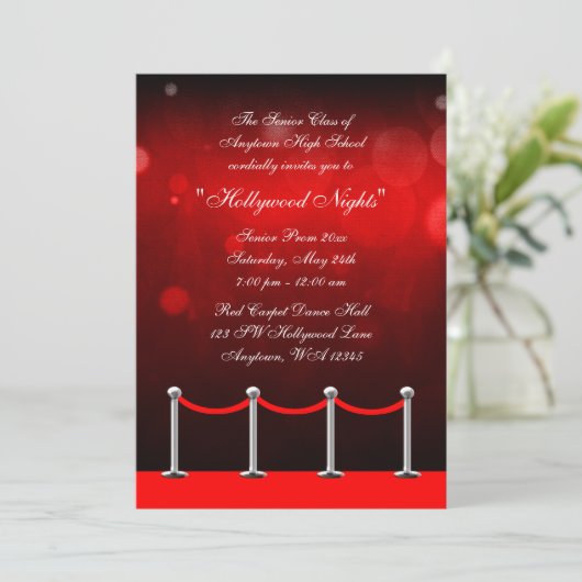 Hollywood Prom Roter Silberteppich Einladung (Stehend Vorderseite)