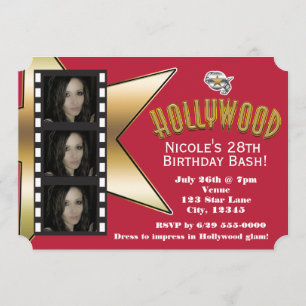Hollywood RED 3 Foto Geburtstagsparty-Einladung Einladung
