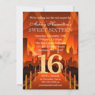 Hollywood Red Carpet City Sweet 16 Birthday Einladung