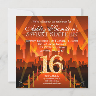 Hollywood Red Carpet City Sweet 16 Birthday Einladung