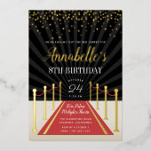 Hollywood Red Carpet Movie Night Birthday Party Folieneinladung (Vorderseite)