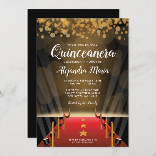 Hollywood Red Carpet Quinceanera Einladungen (Vorne/Hinten)