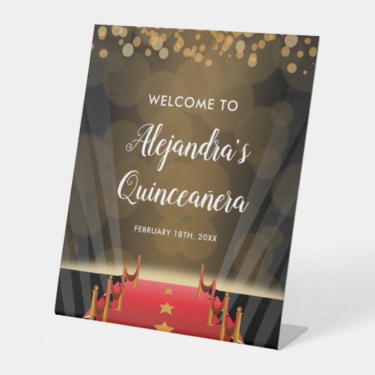 Hollywood Red Carpet Quinceanera Willkommen Sockelschild (Vorderseite)