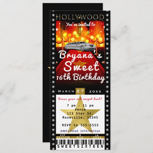Hollywood Red Tepet VIP Party Ticket Einladung (Vorne/Hinten)