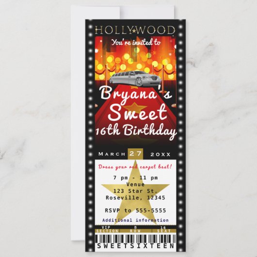 Hollywood Red Tepet VIP Party Ticket Einladung (Vorderseite)