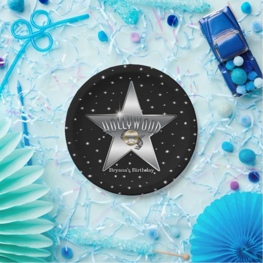 Hollywood Silver Star Black Birthday Party Pappteller (Party)