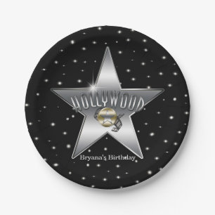 Hollywood Silver Star Black Birthday Party Pappteller