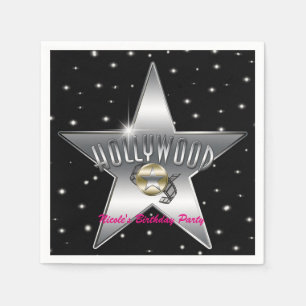 Hollywood Silver Star Black Birthday Party Serviette