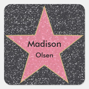Hollywood Square druckter Glitzer Name Stickers