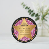 HOLLYWOOD STAR Pink Bar Bat Mitzvah Einladung (Stehend Vorderseite)