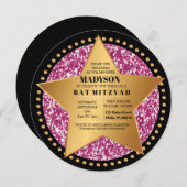HOLLYWOOD STAR Pink Bar Bat Mitzvah Einladung (Vorne/Hinten)