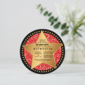 HOLLYWOOD STAR Red Bar Bat Mitzvah Einladung (Stehend Vorderseite)