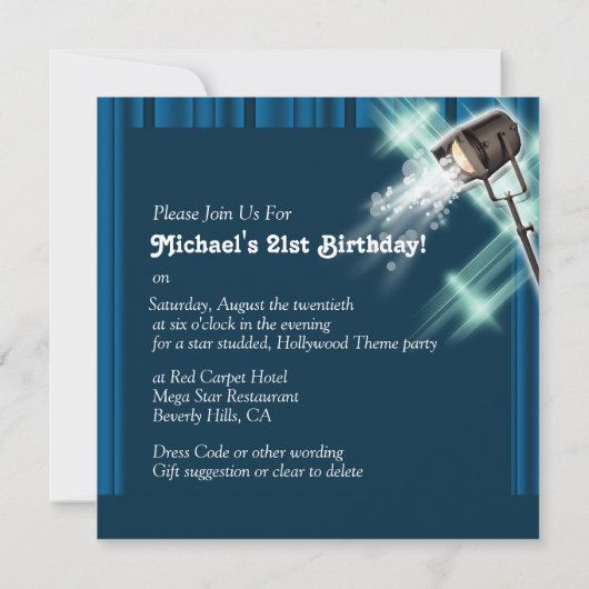 Hollywood-Thema, Party ", das jedes möglichen Einladung (Rückseite)