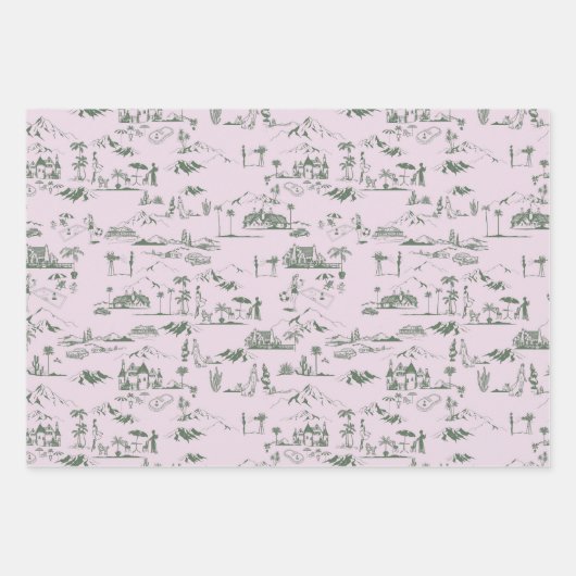 Hollywood Toile Coquette Pink & Green Geschenkpapier Set (Vorderseite 2)