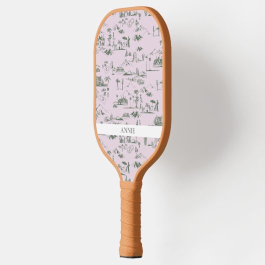 Hollywood Toile de Jouy Pink Green Pickleball Schläger (Links)