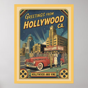 Hollywood und Vine 1940er Jahre Ansicht im Vintage Poster