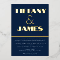 Hollywood Vintag Retro Navy Wedding Gold Foil