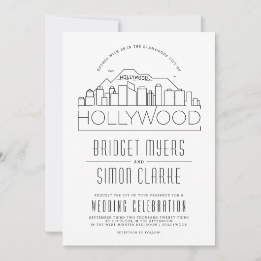 Hollywood Wedding | Stilisierte Skyline-Einladung Einladung (Vorderseite)