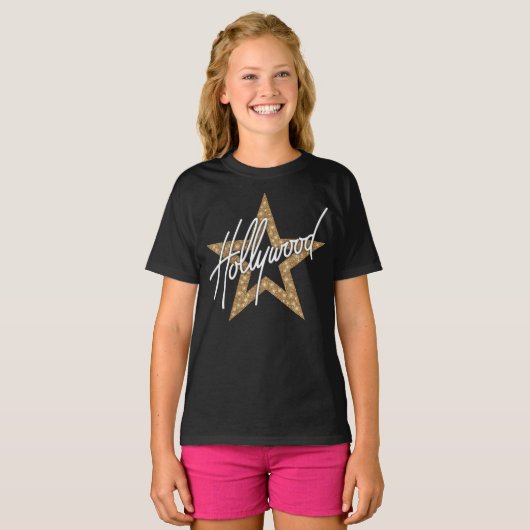 Hollywood White Hand Script mit Star T-Shirt (Vorne ganz)