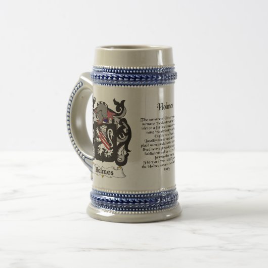 Holmes Familienwappen Stein Bierglas (Vorderseite Links)