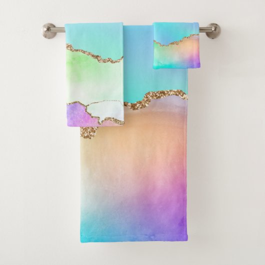 Holo Agate | Imitate Iridescent Pastel Ombre Marmo Badhandtuch Set (Insitu)