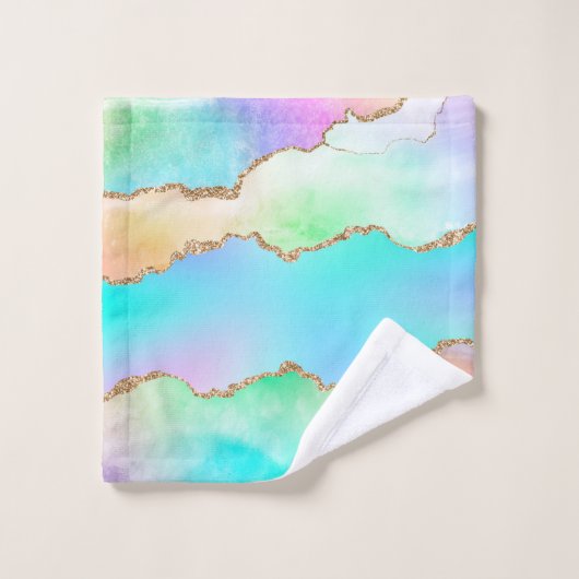 Holo Agate | Imitate Iridescent Pastel Ombre Marmo Badhandtuch Set (Waschlappen)