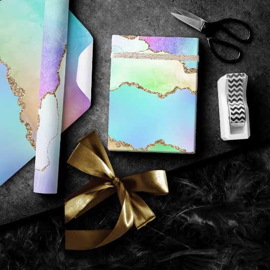 Holo Agate | Imitate Iridescent Pastel Ombre Marmo Geschenkpapier