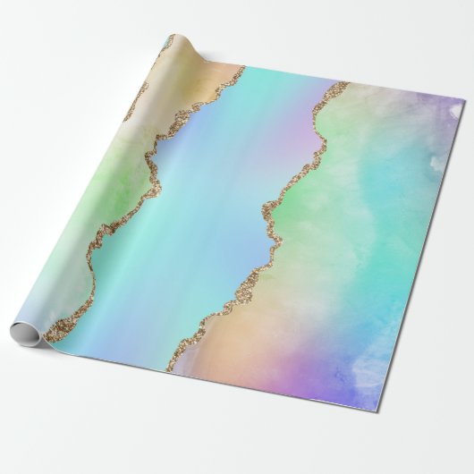 Holo Agate | Imitate Iridescent Pastel Ombre Marmo Geschenkpapier (Ungerollt)