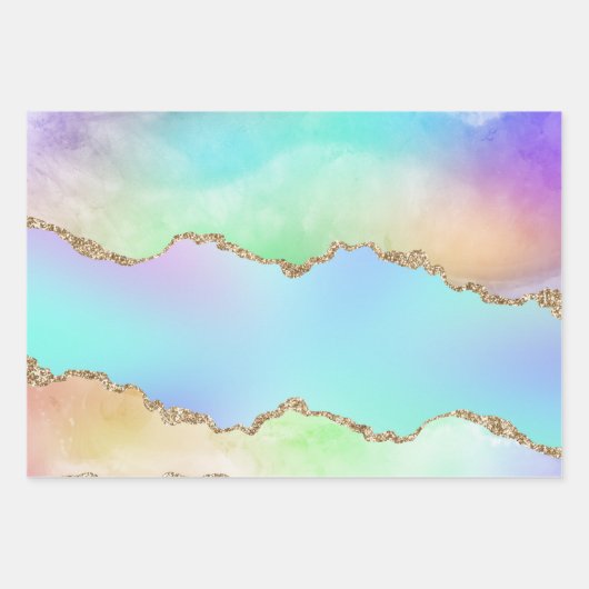Holo Agate | Imitate Iridescent Pastel Ombre Marmo Geschenkpapier Set (Vorderseite 2)