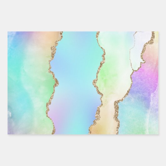 Holo Agate | Imitate Iridescent Pastel Ombre Marmo Geschenkpapier Set (Vorderseite)