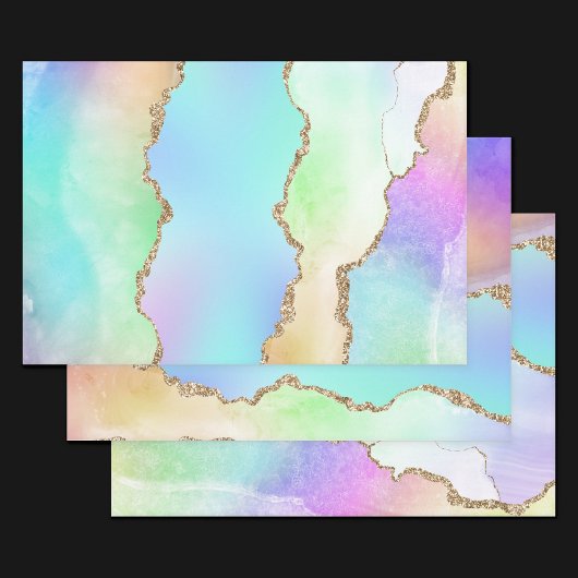 Holo Agate | Imitate Iridescent Pastel Ombre Marmo Geschenkpapier Set