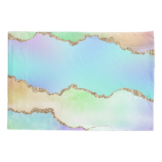 Holo Agate | Imitate Iridescent Pastel Ombre Marmo Kissenbezug (Rückseite)