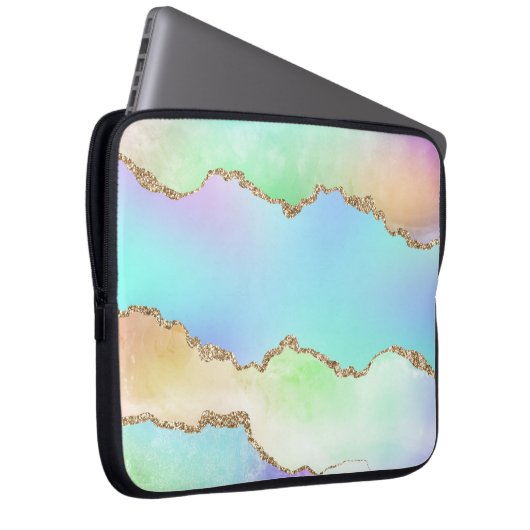 Holo Agate | Imitate Iridescent Pastel Ombre Marmo Laptopschutzhülle (Vorne Rechts)