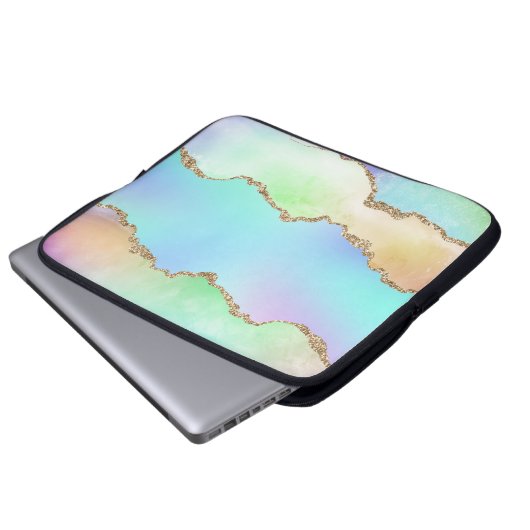 Holo Agate | Imitate Iridescent Pastel Ombre Marmo Laptopschutzhülle (Vorne Knopf)