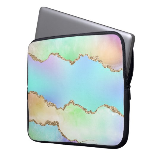 Holo Agate | Imitate Iridescent Pastel Ombre Marmo Laptopschutzhülle (Vorderseite Links)