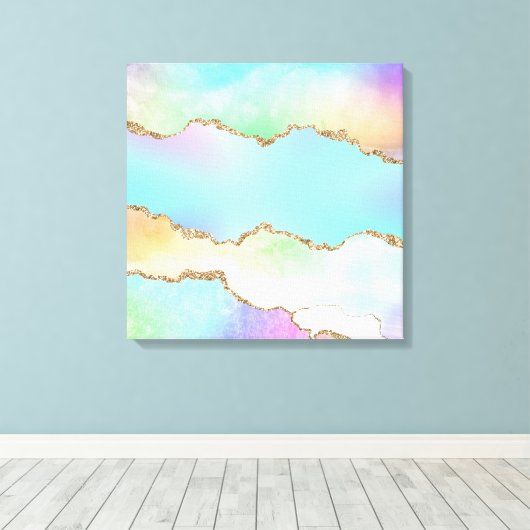 Holo Agate | Imitate Iridescent Pastel Ombre Marmo Leinwanddruck (Insitu (Holzboden))